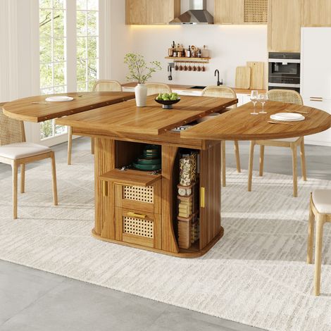 Table extensible avec rangement, 118-158 cm, MDF effet bois, noir/naturel/marron DESVIAE (1/5)