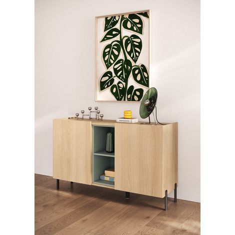 Buffet/bahut moderne 130 cm chêne linberg/olive Buddy (1/5)
