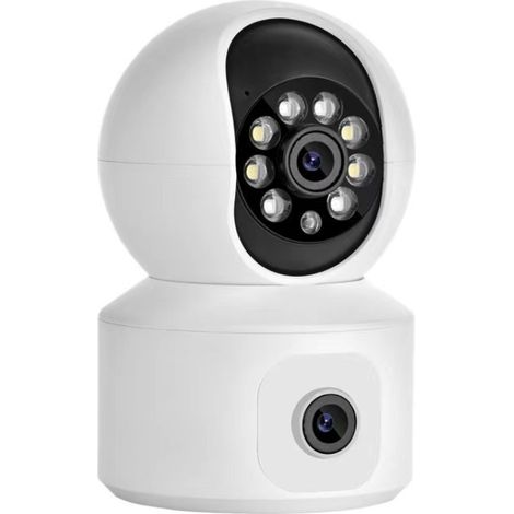 Cámara de vigilancia giratoria de 360° con doble lente, inteligente