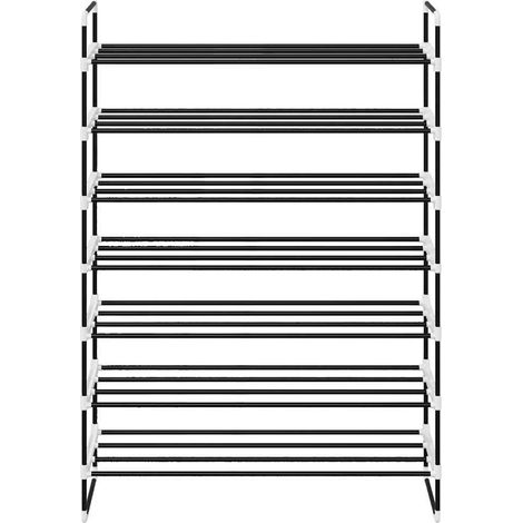 Armoire à Chaussures, Meuble Étagère de Rangement, Range-chaussures avec 7 étagères Métal et plastique Noir OIB2129E (1/4)