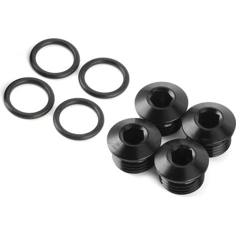 Satz mit 6 ORB-Außengewindestopfen mit Sechskantgewinde und schwarz eloxierten O-Ringen aus Aluminiumlegierung