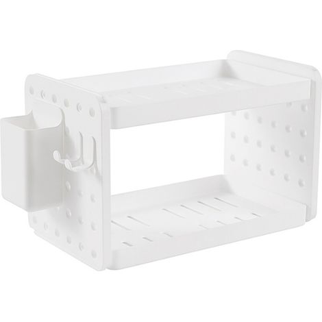 Étagère de Bureau Double Pliable en Plastique avec Crochets et Tube de Rangement Organisateur Compact Pratique (1/5)