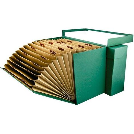 Mariola 16805 - Caja transferencia cartón forrado folio clasificador A-Z, color verde (1/2)