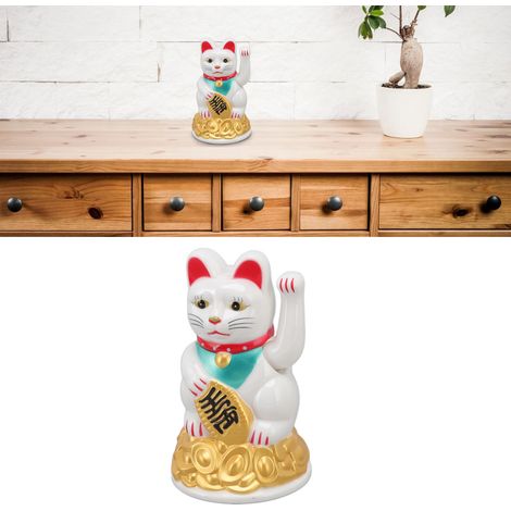 Statue Electrique de Chat Chanceux Mano MLY45C Blanc, Sculpture de Chat de Bienvenue en Plastique pour Decoration Domestique (1/5)