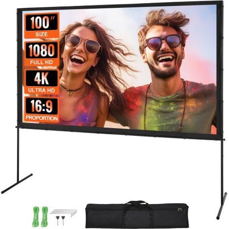 Projektion Beamer Leinwand mit Ständer 254 cm HD 4K Outdoor Indoor Projektor Screen Schnelles Klappbare Tragbare Filmleinwand 16: 9 für Heimkino, Camping und Freizeitveranstaltungen Schwarz (1/5)