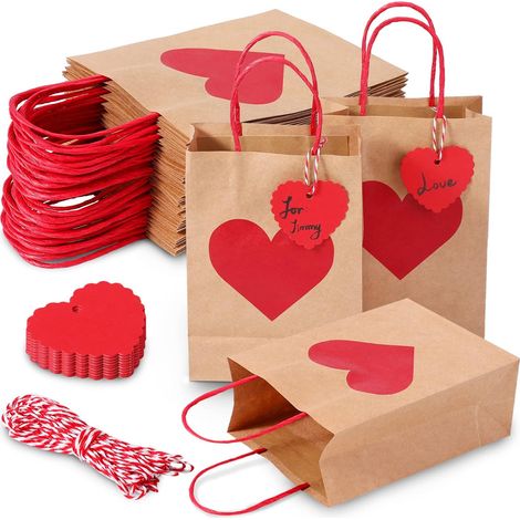 24 sachets cadeaux rouges en forme,sachets à friandises avec poignées,sachets cadeaux pour la fête des enfants,sachets en papier (1/5)