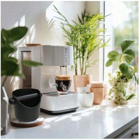 QORVA-Boîte de robinet noire, récipient à marc de café avec tige de robinet amovible + tampon de pression rond en silicone expresso de 6 cm, adapté à la cuisine, au restaurant, au café, au bureau.