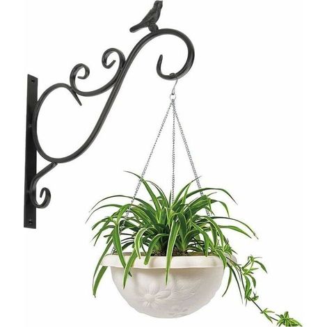 Balkon-Wandpflanzenhalter, 2er-Set, Retro-Vogelform, schmiedeeiserner Haken zum Aufhängen, für Hängeampeln und Laternen, inklusive Schrauben, Außendekoration für Garten und Balkon – Schwarz (1/5)