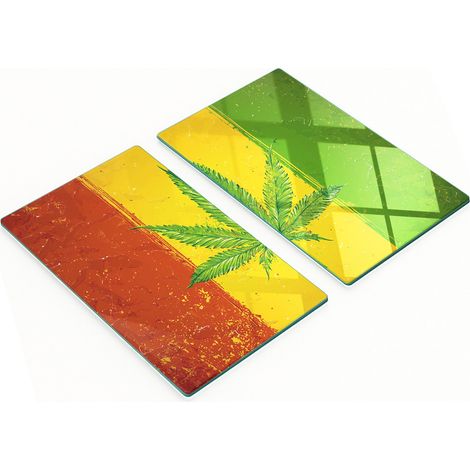 Tablas decorativas de vidrio para servir aperitivos con la bandera rastafari, 2x30x52 cm.