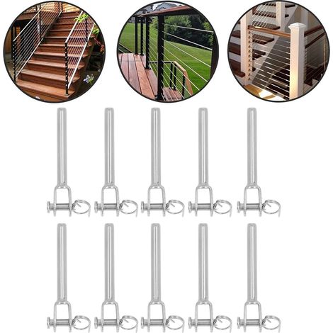 Lot de 10 connecteurs à fourche en acier inoxydable de 3 mm pour tige droite, accessoires pour câbles, verrou de traction (1/5)