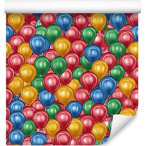 Papel pintado con globos de cumpleaños rojos y dorados para salón y dormitorio, 50x1000 cm. (1/5)