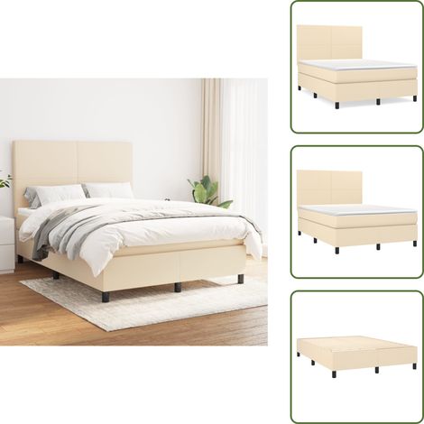 Cama con cabecero ajustable - vidaXL Cama box spring con colchón tela color crema 140x190 cm - Colchón ensacado