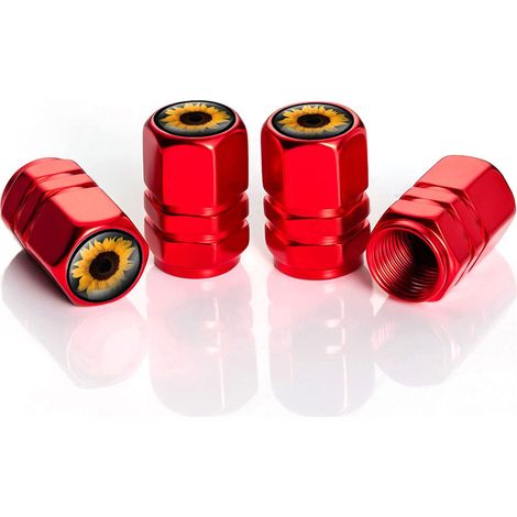 Couvercles de Valve de voiture personnalisés en forme de tournesol, rouge, couvercles de Valve de voiture en métal pour de nombreuses voitures, accessoires de pneus 4 pièces (1/4)