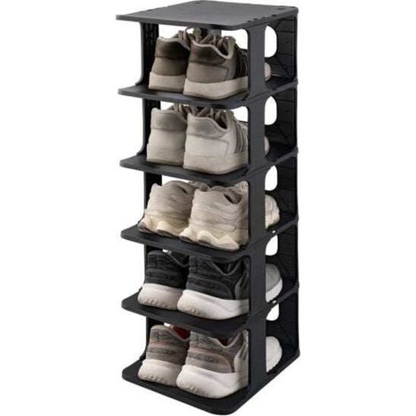 Design modulaire, étagère à chaussures 6 niveaux, range-chaussures vertical empilable pour entrée ou placard (1/2)