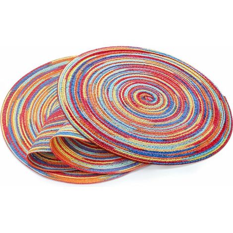 SHINING HOUSE Esstisch-Set mit 4 runden Regenbogen-Tischsets, 30 cm, gewebt, hochtemperaturbeständig, rutschfest, waschbar, Küchentischläufer, wärmeisolierende Tischsets (1/5)
