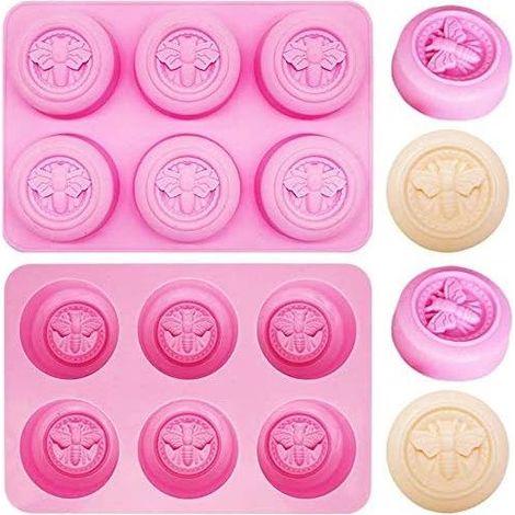 Seifenform – 3D-Bienen-Silikonform mit 6 Mulden für handgemachte Seife, Gebäck und süße Dekorationen – Rosa (1/5)