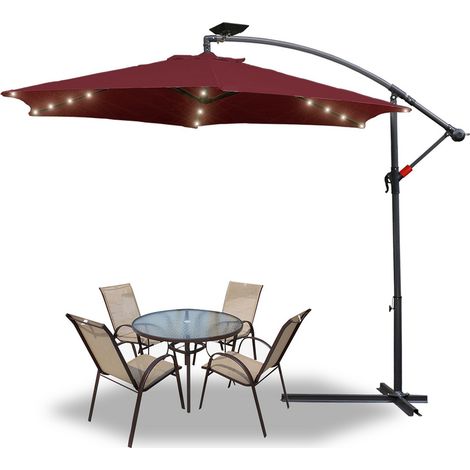 Hengda Parasol Ø3m UV40+ avec LED solaire orientable parasol de jardin manivelle parasol aluminium.rouge (1/5)
