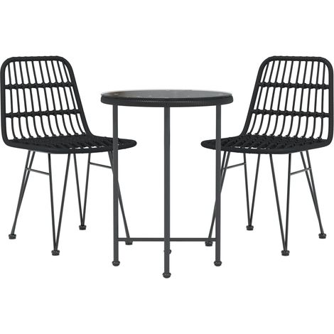 Ensemble de salle à manger de jardin meuble extérieur 3 pièces noir résine tressée