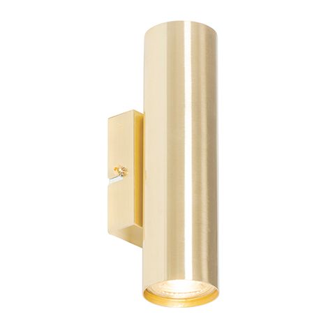 Qazqa – Applique murale moderne en laiton 2 lumières – Éclairage dimmable GU10 – Effet de rasage sur mur – Dimensions 20x5,4x8cm