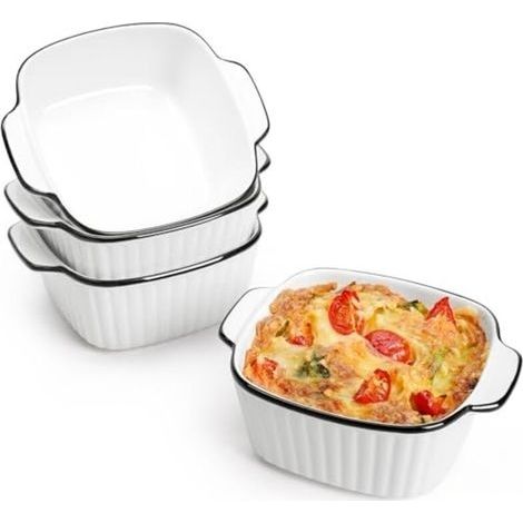 Set de 4 Plats de Cuisson Carrés en Céramique 14.5cm, 400Ml - Avec Poignées, Pour Friteuse à Air, Four et Micro-ondes (1/4)