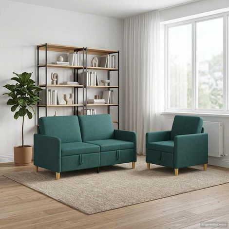 vidaXL Canapé avec rangement 2 pcs Vert foncé Polyester (1/5)