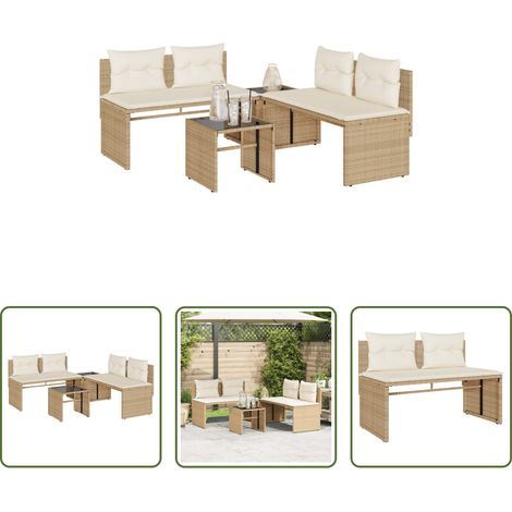 vidaXL Canapé en résine - Salon de jardin avec coussins 4 pcs beige résine tressée (1/5)