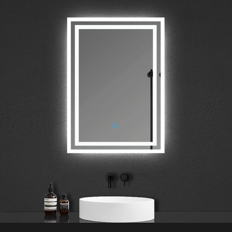 500X700mm Illuminated Bathroom Mirrors with LED Lights, Demister Pad, Touch Switch, 6000K Cool White Light, IP44 (1/4)
