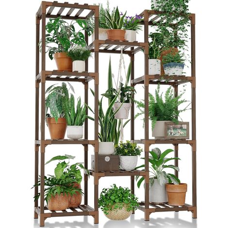 Support Plantes Intérieur, Porte Plante Intérieur, Étagère Plante en Bois, Support Plante Extérieur pour Plantes Multiples, Grand Porte Plante pour Salon, Marron (1/5)