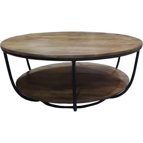 Mesa de centro redonda fija Md-Dinos acabado en madera de mango, 90cm(ancho) 40cm(altura) 90cm(fondo). (1/3)