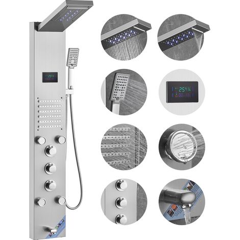 Système de Panneau de Douche avec 6 Modes, Tour de Panneau de Douche Hydroélectrique Écran LED, Pluie, Cascade, 5 Jets de Massage, Bec de Baignoire, Pomme de Douche à Main, Ensemble de Douche (1/5)