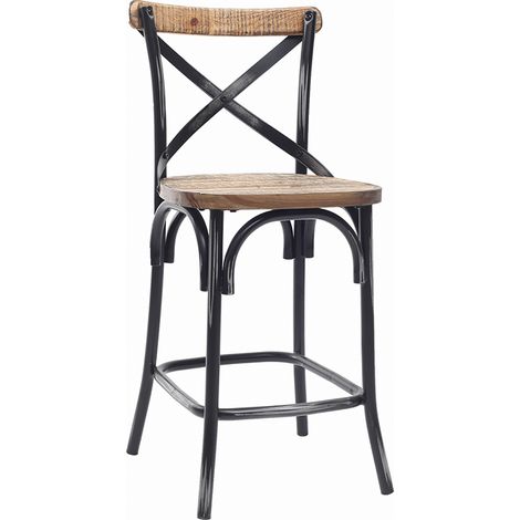 Taburete de bar industrial en madera y metal negro 65 cm JAKE (1/4)