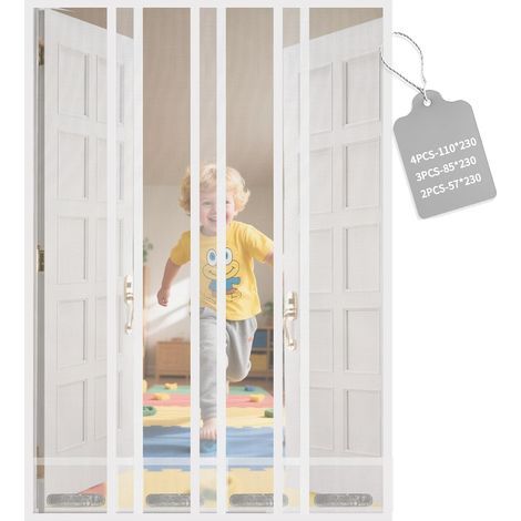 Moustiquaire Porte Fenetre - 110 x 230cm, Rideau Anti Mouche Sans Percage avec Bande Adhésive, Moustiquaire en Fibre de Verre, Moustiques Fermeture Automatique, pour Balcon Terrasse, Blanc (1/5)