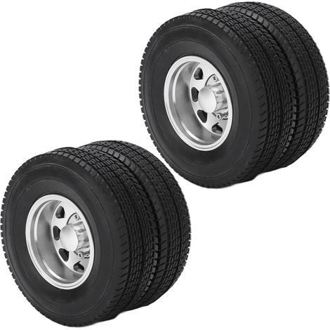 2 jantes arrière en alliage pour camion-benne Tamiya 1/14 avec pneus en caoutchouc de 21 mm de large (argenté). (1/5)