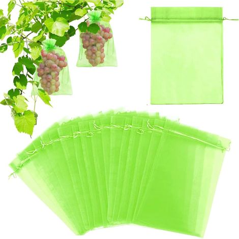 60 Pièces Sac Protection Raisin, Sacs Filets Protection Vert Sac Organza avec Cordon, Sacs Filets Protection des Grappes de Raisins Contre Guêpe Drosophile Scarabées Oiseaux, 20 30cm (1/5)