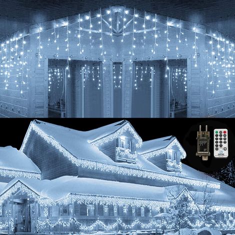 Rideau Lumineux 432 LED, 10M Guirlande Lumineuse Exterieur Noel, Adaptateur vec Télécommande, 8 Modes D'éclairage, Decoration Noel Exterieur pour Mariage, Balcon, Pergola, Fêtes (Blanc Chaud)