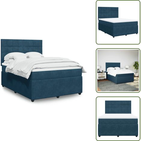 Materasso morbido - vidaXL Giroletto a Molle con Materasso Blu Scuro 160x200 cm in Velluto - Letto in velluto