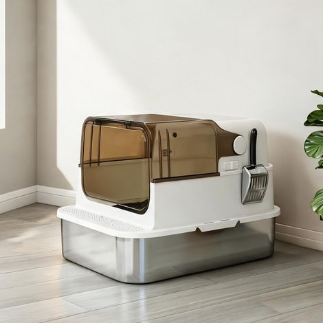 Litière fermée en acier inoxydable pour grand chat 70 cm (1/5)