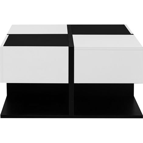 Tavolino da salotto quadrato 70 x 70 x 35,5 cm nero e bianco con 2 cassetti in truciolato MODENUIT (1/5)
