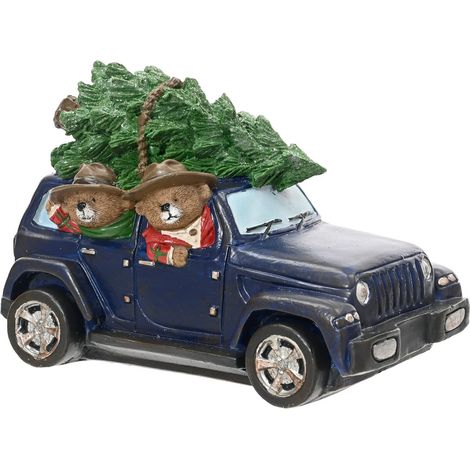 Weihnachtsfigur Bären im Geländewagen mit Tannenbaum 19 cm - Polyresin