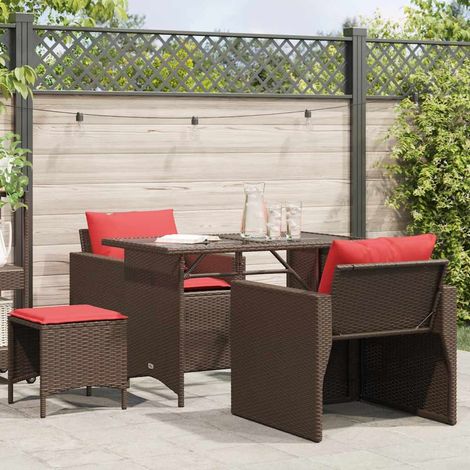vidaXL Salon de jardin 4 pcs avec coussins marron résine tressée (1/5)