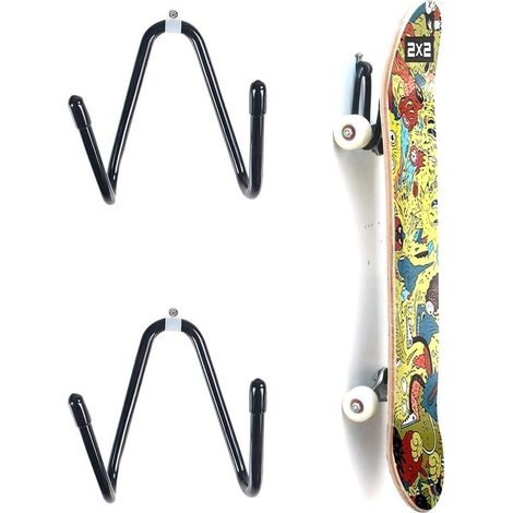 Lot de 2 supports muraux pour skateboard - Avec vis de suspension - Pour skateboard, longboard, pennyboard, guitare classique (1/5)