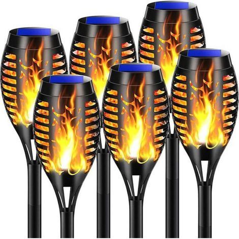 Lampe Solaire - Effet Flamme Dynamique - IP65 - Autonomie 8-10 H - Pour Jardin Terrasse Sentier - Lot De 6