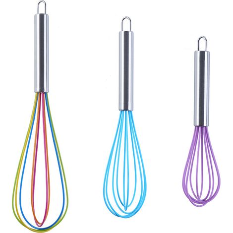 Fouet En Silicone - Acier Inoxydable Anti-Rayures - Pour Pâtisserie Cuisine Mélange - Lot De 3 (1/5)