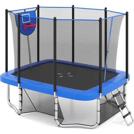 COSTWAY Rectangle Outdoor Trampoline 10 x 8FT Backyard Trampoline-Blue (1/5)