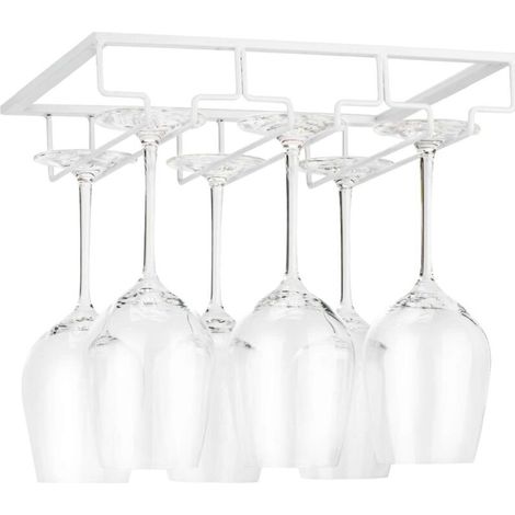 Support à verres à vin – Support de rangement pour verres à vin sous armoire, support en métal pour bar et cuisine, Blanc (1/5)