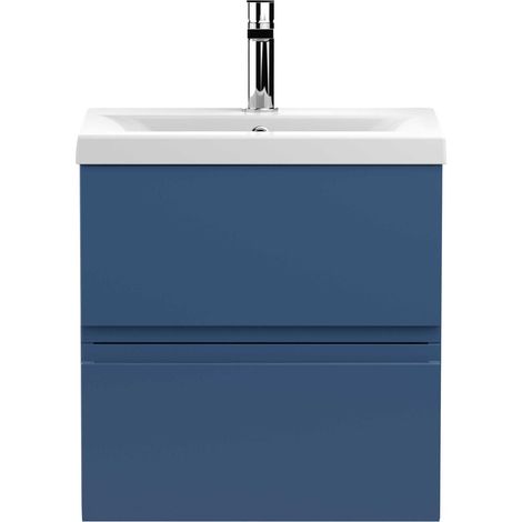 Hudson Reed Urban Wall Hung 2-Drawer Vanity Unit with Basin 1 Satin Blue - 500mm Wide (1/5)