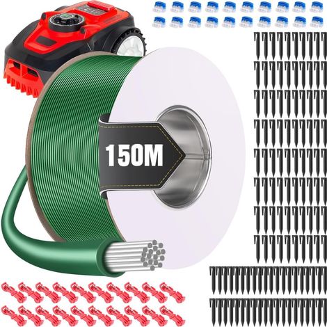 150 m Robot Lawnmower Cable + 120 Pegs + 20 Cable Connectors + 20 T-Bypass Connectors, Robot Wire Lawnmower Peripheral Lawn Accessories (1/5)