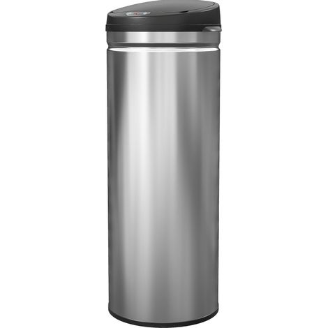 Poubelle à capteur 50 L en acier inoxydable avec ouverture sans contact et fermeture douce, finition argentée (1/5)