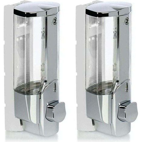 2x Wall-mounted soap dispensers - Refillable wall-mounted soap dispensers - Soap dispensers for shower gel and shampoo (chrome) (1/4)