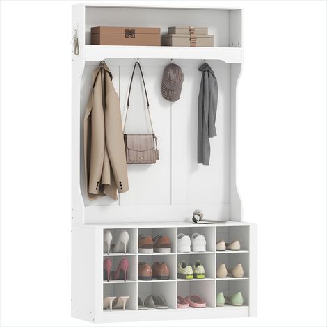 Porte-manteau Grand blanc avec banc et rangement chaussures (1/5)
